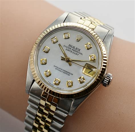 ladies gold and silver rolex|18k gold Rolex women's watch.